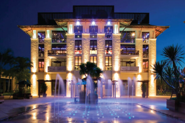 Waterfront office space at Royal Phuket Marina at night