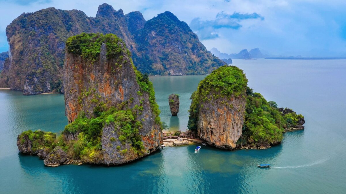 Aerial view of James Bond Island in Phang Nga Bay, reached by charter from Royal Phuket Marina
