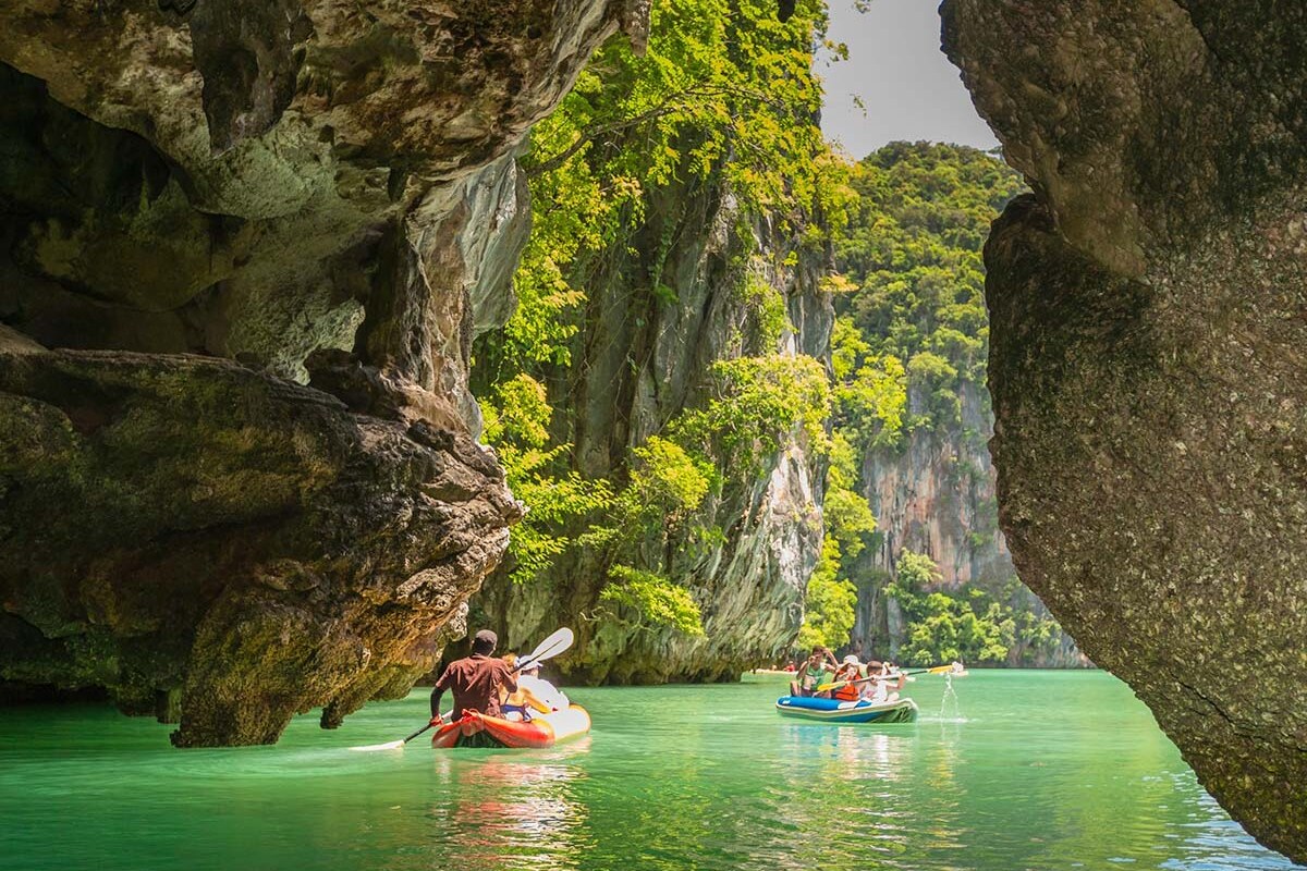 Sea canoeing through caves in Phang Nga Bay